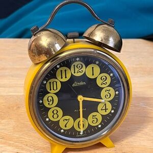 Vintage MCM Linden Traveling Alarm Clock Bright Yellow